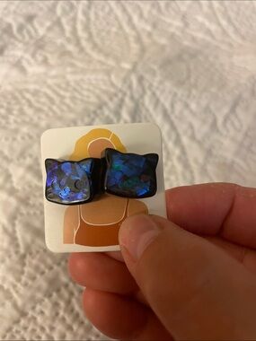 Blue Iridescent Cat Stud Earrings - Women's Jewelry